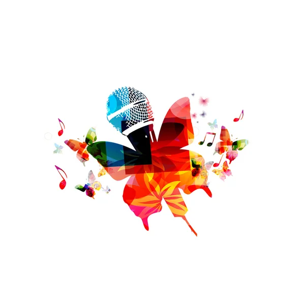 Colorful microphone with butterflies — Stock Vector