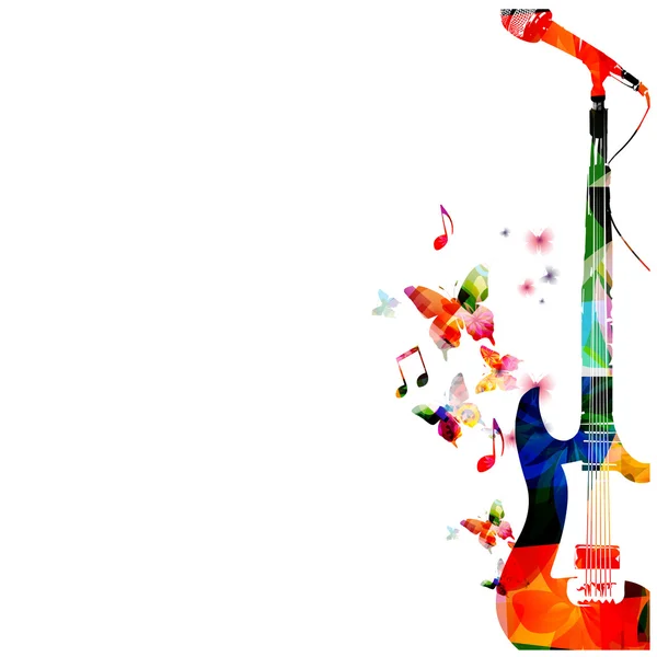 Guitare colorée avec microphone — Image vectorielle