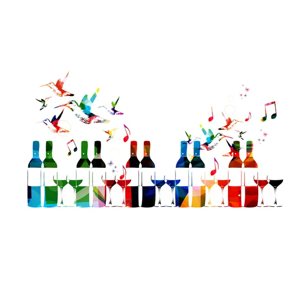 Bottiglie colorate e occhiali di sfondo — Vettoriale Stock