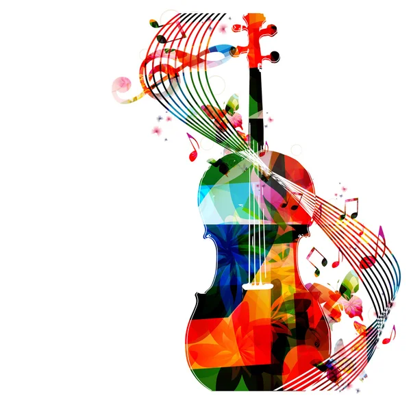 Müzik notaları ile renkli viyolonsel — Stok Vektör