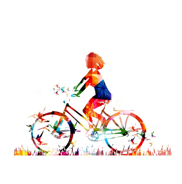 Buntes Mädchen auf dem Fahrrad — Stockvektor