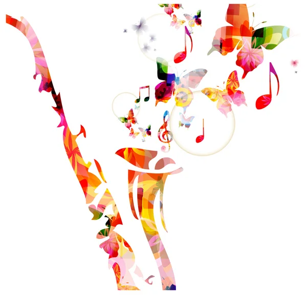Diseño colorido de saxofón con mariposas . — Archivo Imágenes Vectoriales