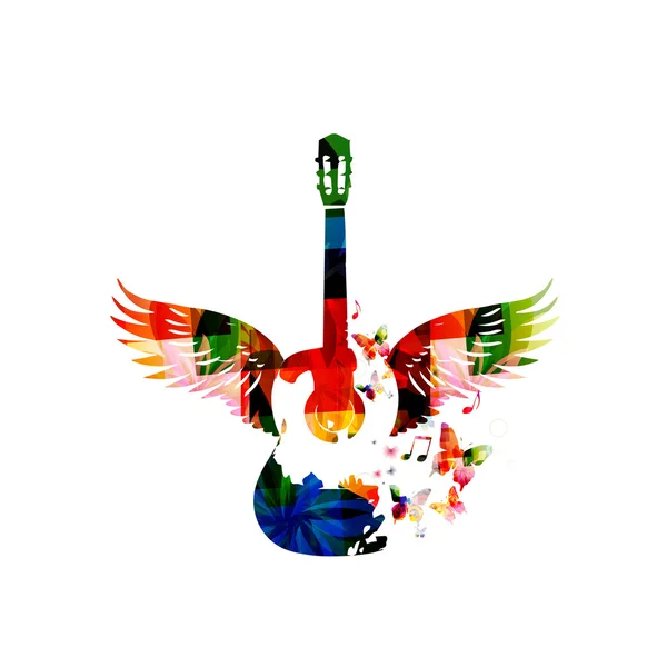 Colorful guitar with wings — Stock Vector