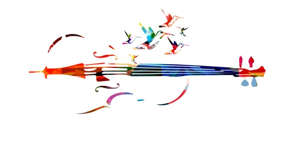 Colorful violoncello with hummingbirds — Stock Vector