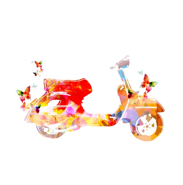 Vespa colorée avec des papillons — Image vectorielle