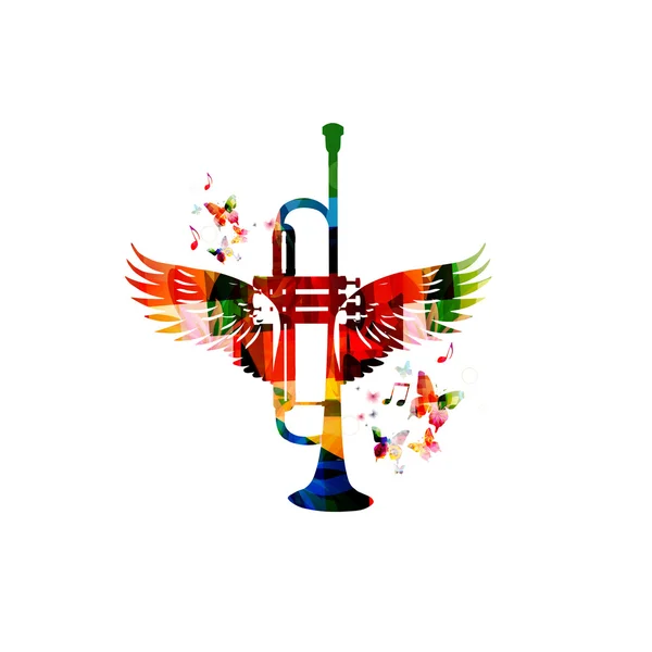 Trompeta colorida con alas — Vector de stock