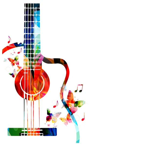 기타와 함께 다채로운 음악 배경 — 스톡 벡터
