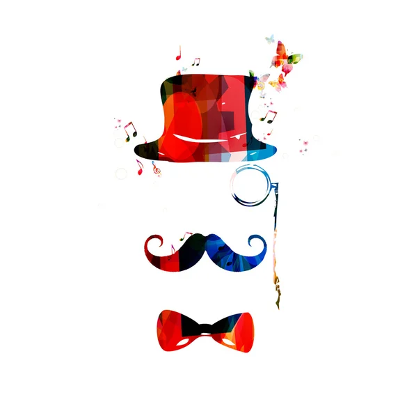 Silhouettes hat, mustaches, monocle and a bow tie — Stock Vector