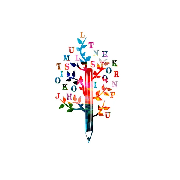 Crayon Coloré Avec Des Lettres Pour Écriture Créative Idée Inspiration — Image vectorielle