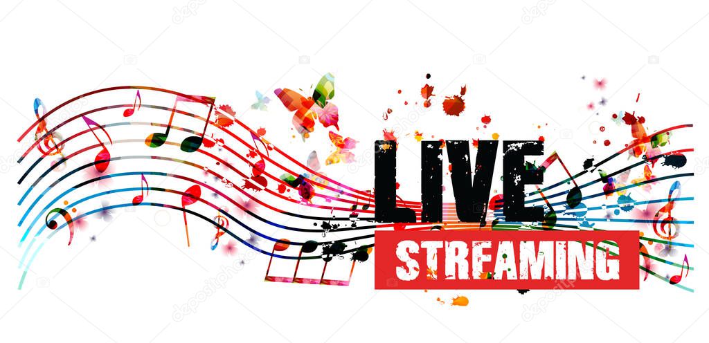  Artistic colorful abstract background live concert events vector illustration with lettering live streaming