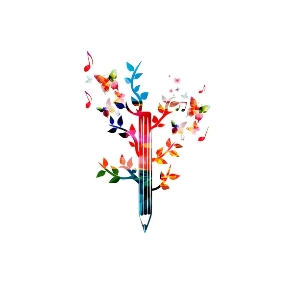 Colorful Pencil Tree Vector Illustration Music Calligraphy Symbols Creative Writing — Stock Vector