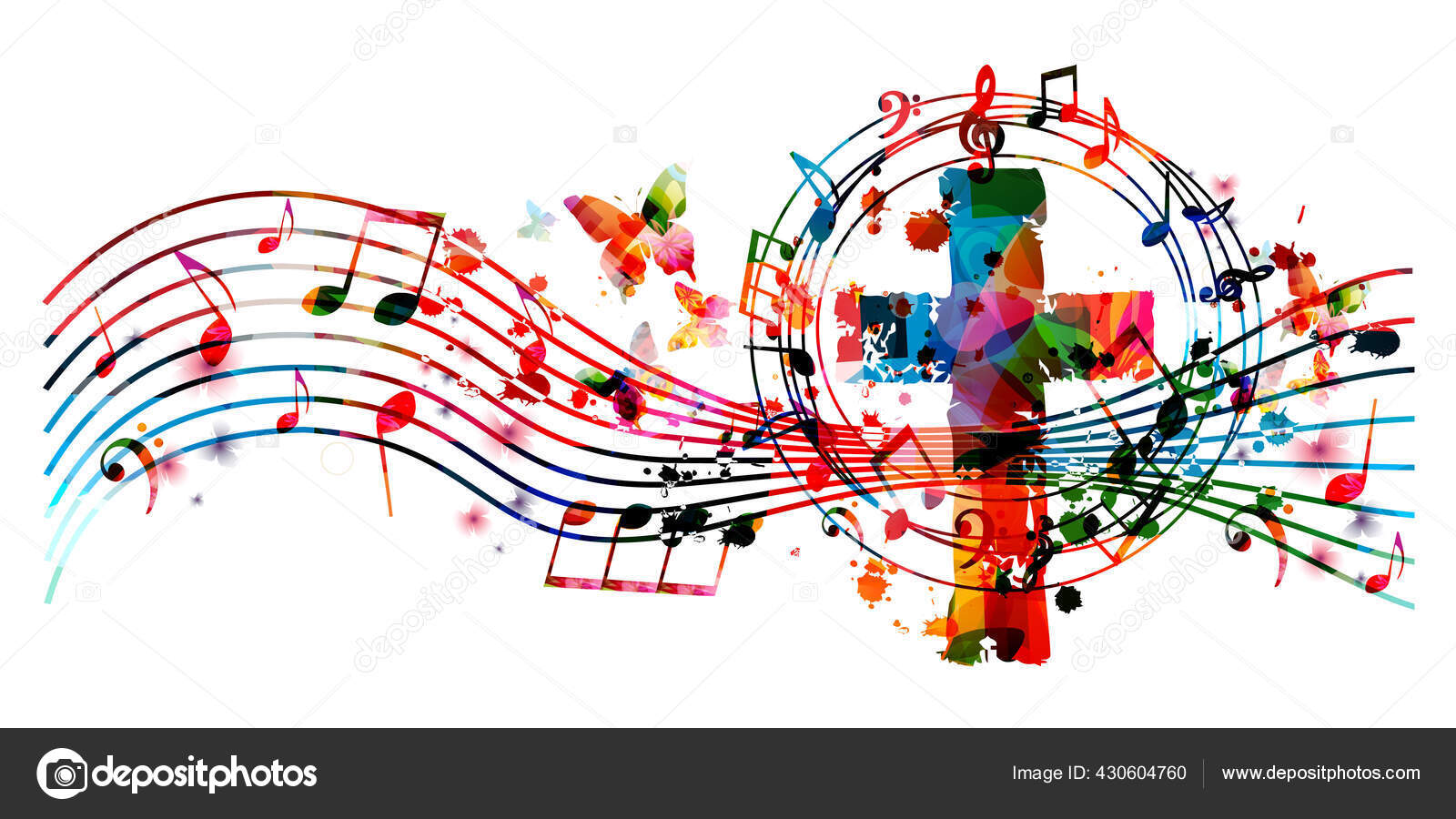 Croix Chrétienne Colorée Avec Des Notes Musique Illustration