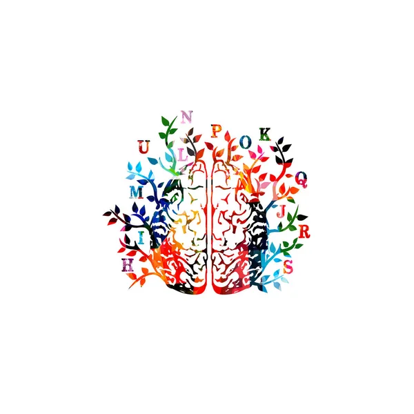 Cerebro Humano Colorido Con Hojas Vector Ilustración Fondo Pensamiento Creativo — Vector de stock