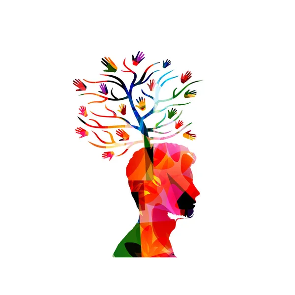 Colorful Human Tree Growth Head Vector Illustration Background Creative Thinking — Stock Vector