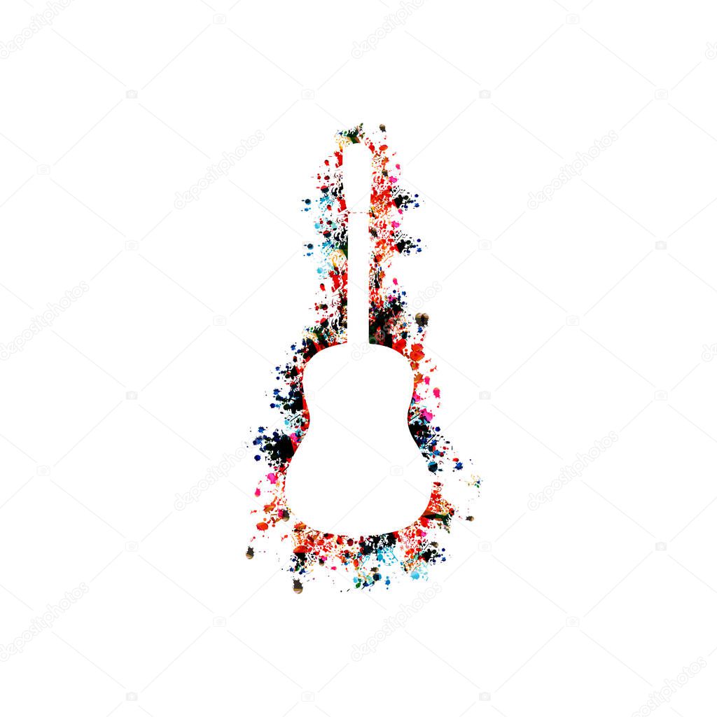 Colorful acoustic guitar isolated poster background. Musical instrument design for live concert events, music shows and festivals, party flyer vector illustration