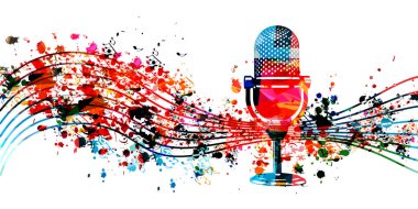 Audio podcast concept, podcast recording, online show, live streaming, broadcasting colorful vector illustration design