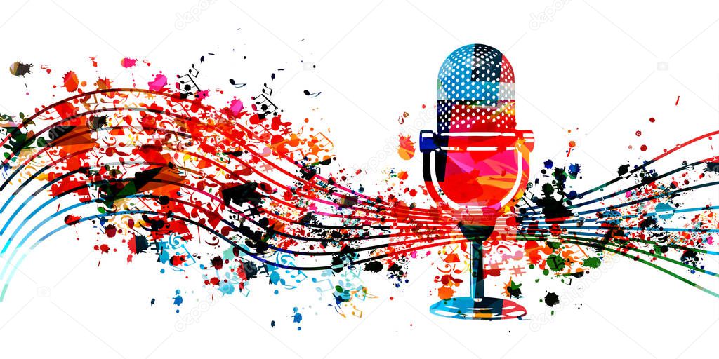 Audio podcast concept, podcast recording, online show, live streaming, broadcasting colorful vector illustration design