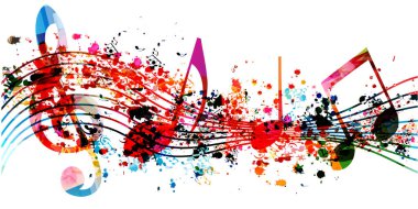 Renkli notalar izole edilmiş. Yaratıcı yazma, müzik besteleme, eğitim konsepti vektör çizimi