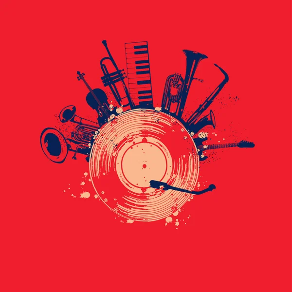 Cartel Promocional Musical Con Instrumentos Musicales Ilustración Vectorial Vinilo Diseño — Archivo Imágenes Vectoriales