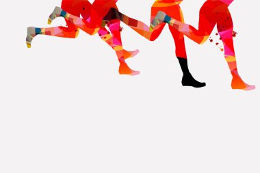 Koşan insanlar, maraton yarışı poster illüstrasyonu. Aktif insanlar, fitness eğitimi, pankart için spor eğitimi tasarımı, etkinlik tanıtım materyali, broşür