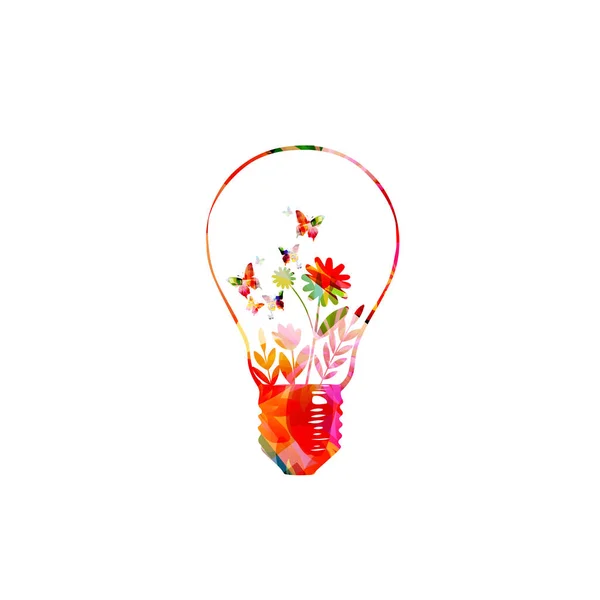 Colorful Flowers Light Bulb Vector Illustration Design Ecology Awareness Alternative — Vector de stock