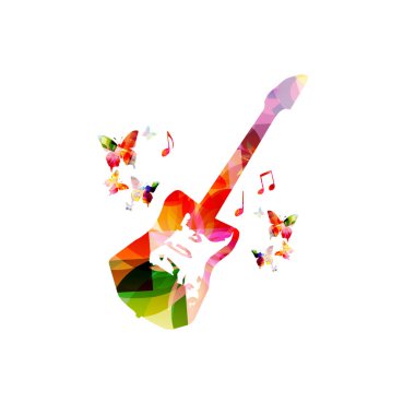 Canlı konser etkinlikleri, müzik festivalleri, gösteriler, parti broşürleri için müzik enstrümanlı reklam afişi.