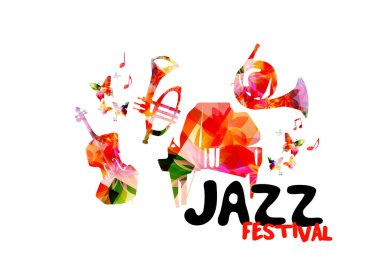 Müzik aletleri renkli vektörlü müzikal promosyon posteri. Violoncello, piano, euphonium, trompet, trombon, gitar, canlı konserler için Fransız kornosu, müzik festivalleri, şovlar, parti broşürleri