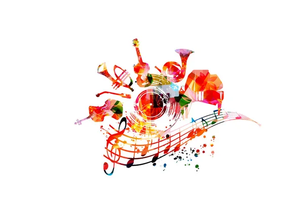 为现场音乐会活动 音乐节 派对传单制作的带有乐器彩色矢量的音乐宣传画 — 图库矢量图片