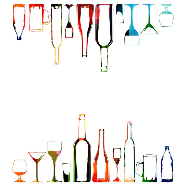 ボトルとグラスでカラフルなデザイン — ストックベクタ