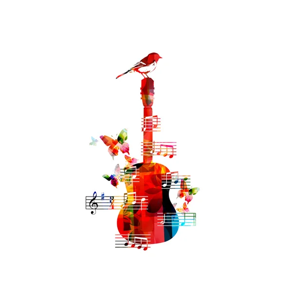 Fond musical avec guitare et oiseau — Image vectorielle