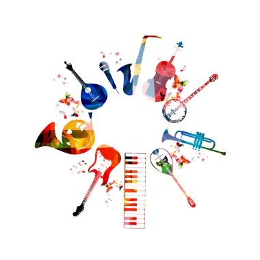 Colorful musical instruments design clipart