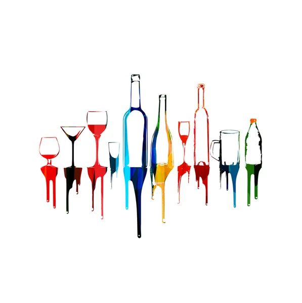 Diseño colorido con botellas y vasos — Vector de stock