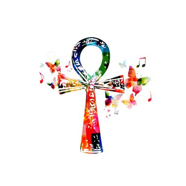 Colorful Egyptian cross Ankh with butterflies clipart