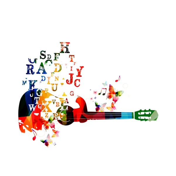 Färgglada gitarr bakgrund med fjärilar — Stock vektor