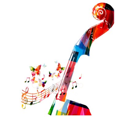Colorful violoncello pegbox with butterflies clipart