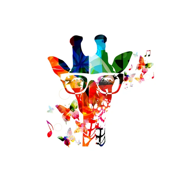 Desenho colorido de girafa com borboletas — Vetor de Stock