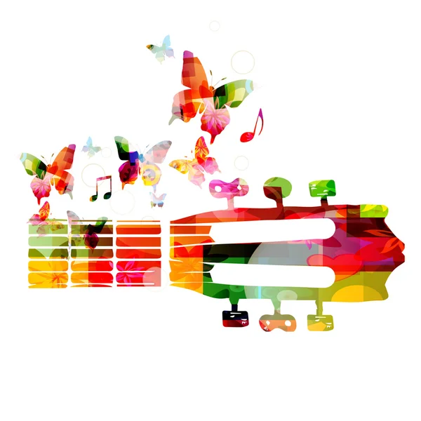 Fretboard guitarra colorida com borboletas —  Vetores de Stock