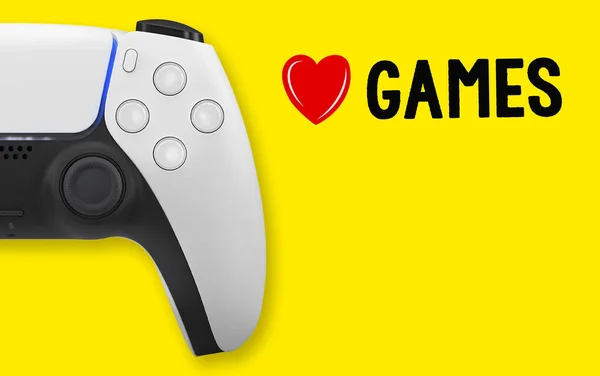 White next gen controller on yellow  background with I LOVE GAMES text