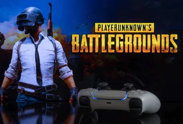 Pubg Pantalla Playstation Con Controlador Dual Sense Enfoque Selectivo 15Th — Foto de Stock