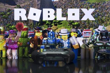 Roblox game on screen with Xbox controller. 18th Mar, 2021, Sao Paulo, Brazil. clipart