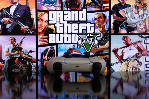 Gta Pantalla Con Controlador Playstation Mar 2021 Sao Paulo Brasil — Foto de Stock