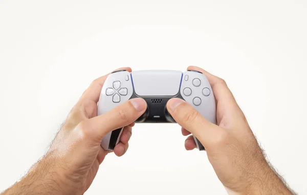 Man Holding White Next Gen Game Controller — Stock Photo, Image