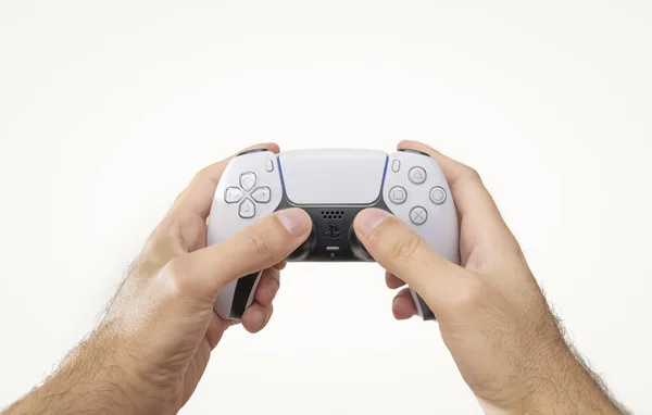 Man Holding Playstation Controller April 2021 Sao Paulo Brazil — Stock Photo, Image