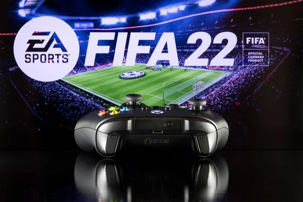 Manette Xbox Avec Logo Fifa Arrière Plan Juillet 2021 Sao — Photo