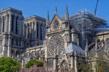 Paris, France - April 17, 2019: Restoration of the cathedral Notre Dame in Paris after a massive fire ravaged a part of it