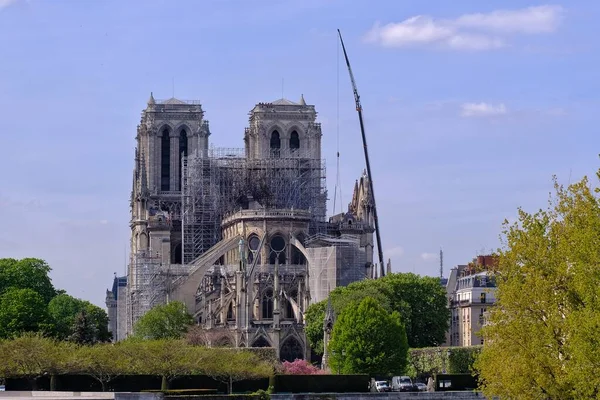 Paris France April 2019 Restoration Cathedral Notre Dame Paris Massive —  Fotos de Stock