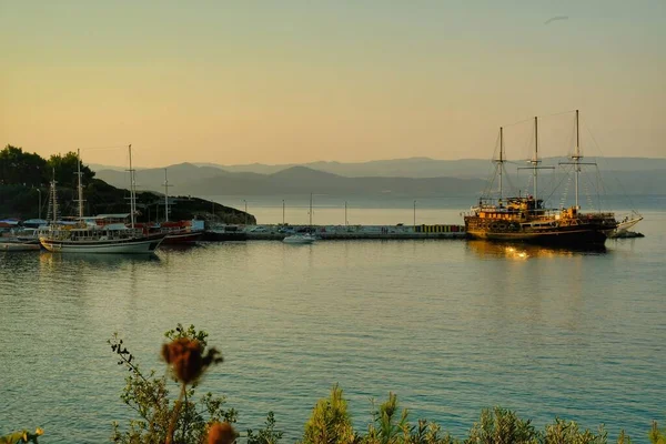Порт Лодками Халкидики Греции Закате — стоковое фото