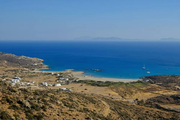 Panoramic View Amazing Beach Manganari Ios Cyclades Greece — 스톡 사진