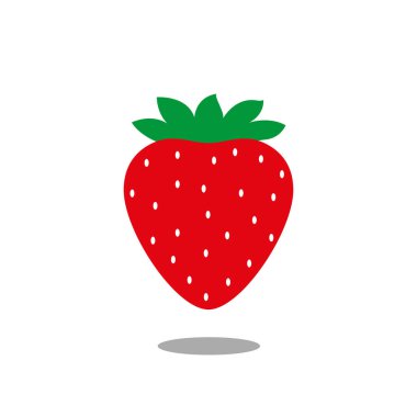 Yeşil yapraklı tek kırmızı çilek, beyaz tohumlar ve beyaz arka planda izole edilmiş gölge