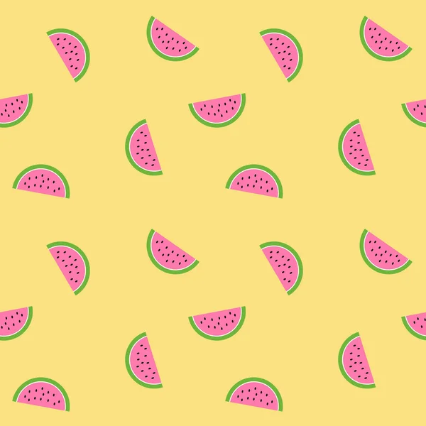 Pink watermelon pattern on yellow background — Stock Vector